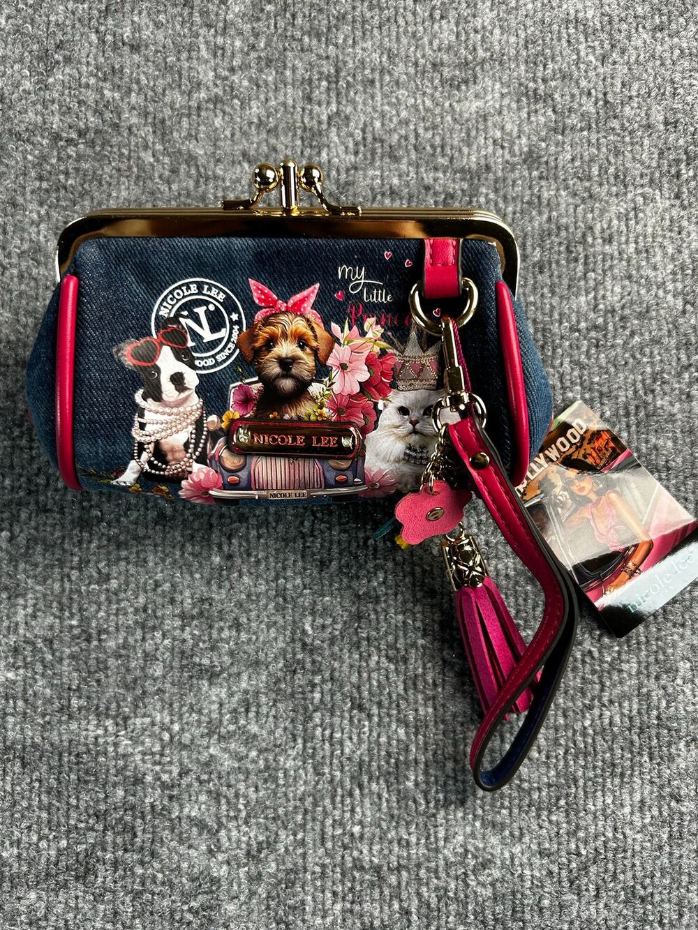 Nicole Lee USA My Little Princess Denim Coin Purse Wristlet NWT - Picture 1 of 9